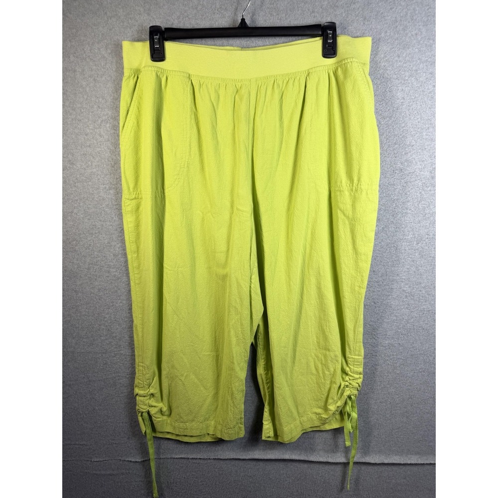 Studio Works Pants Womens 2X Lime Green Capri Elastic Waist Ruched Hem Casual